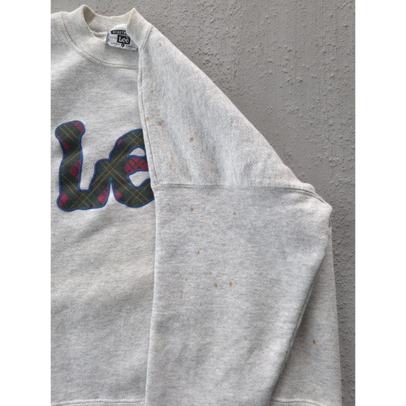 Vintage 90s Lee Heavyweight Plaid Logo Grey Crewneck Sweatshirt USA Made L - Picture 8 of 12